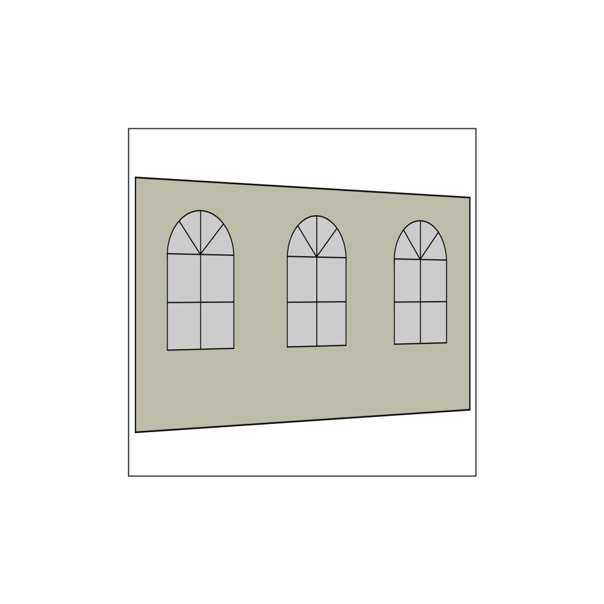 400 cm Seitenwand mit 3 Sprossenfenster  hellgrau PMS 3 C